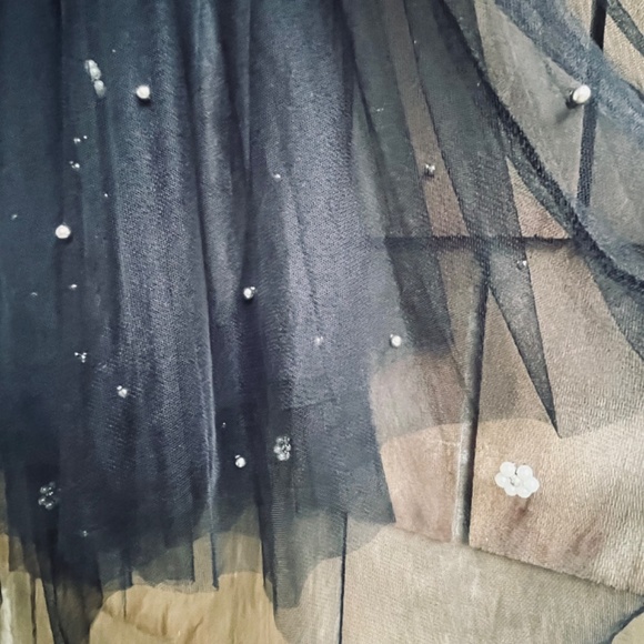 Beaded Tulle Midi Black Skirt Large - Picture 5 of 9